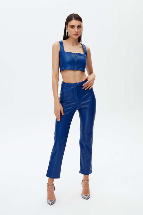 Egyptian blue metal zipper detailed crop top